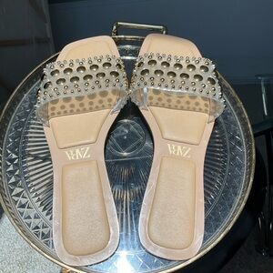 Zara Tan and Gold Studded Sandals